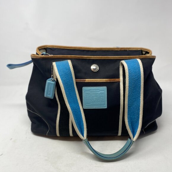Vtg Coach Hampton Weekender 5656 Nylon Shoulder Handbag Purse Black Brown Blue - Picture 10 of 11